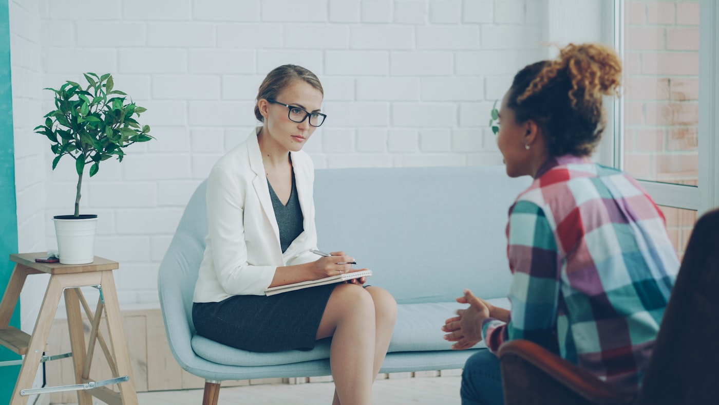 Small group therapy session in an inpatient addiction rehab program